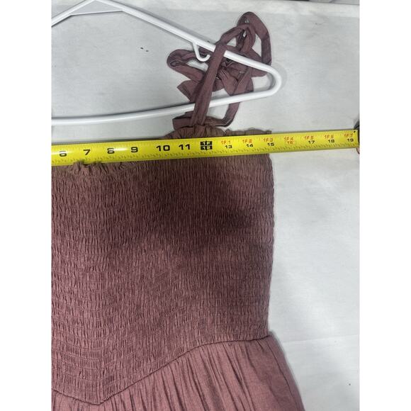 Mod Goddess One Piece Jumpsuit Brown Smocked Lg Widespread Tiered - Picture 4 of 8